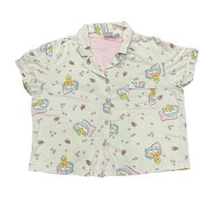 Vintage Warner Bros. Looney Tunes Women’s Pajama Top Cream Pink Blue Yellow XL